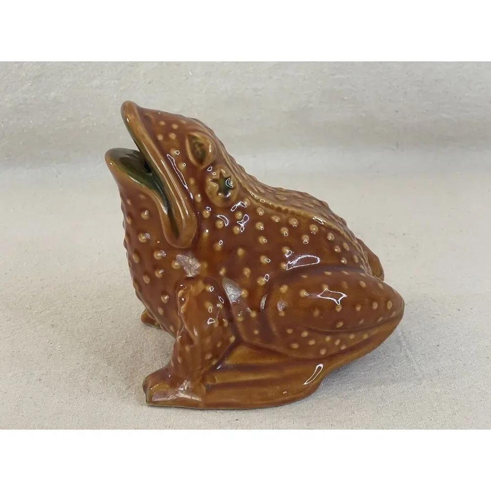 Vintage Italian Frog Coin Bank Mr Toad Pottery Ceramic Majolica Glaze Money Bank